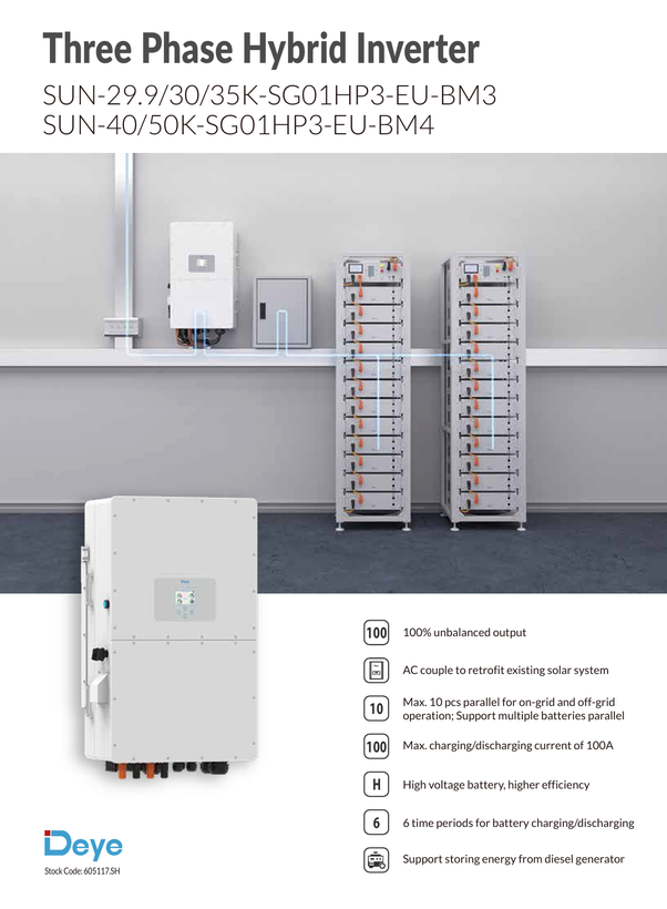 اینورتر هیبریدی 30 کیلووات HV سه فاز DeYe مدل SUN-30K-SG01HP3-EU-BM3
